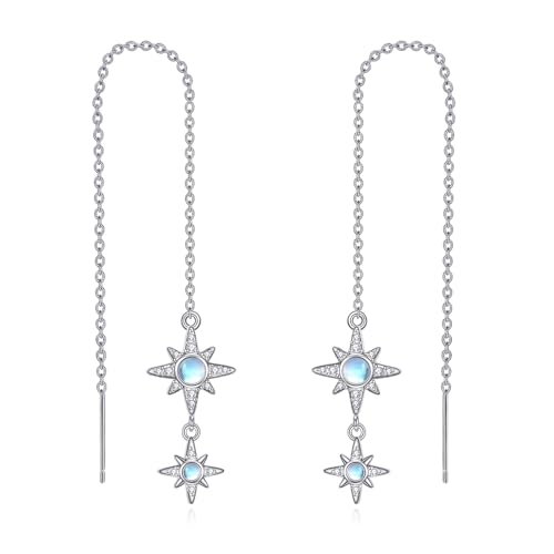 VONALA Stern Mondstein Threader Ohrringe 925 Sterling Silber Himmelskörper durch lange Ketten Ohrringe Schmuck für Frauen von VONALA