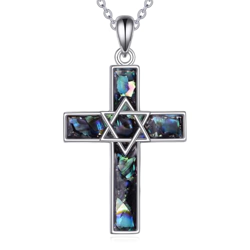 VONALA Stern von David Kreuz 925 Sterling Silber Halskette Abalone Shell Kreuz Anhänger Schmuck Geschenk für Frauen Männer Geburtstag Weihnachten VONALA Stern von David Kreuz 925 Sterling Silber Halskette Abalone Shell Kreuz Anhänger Schmuck Geschenk für Frauen Männer Geburtstag Weihnachten von VONALA