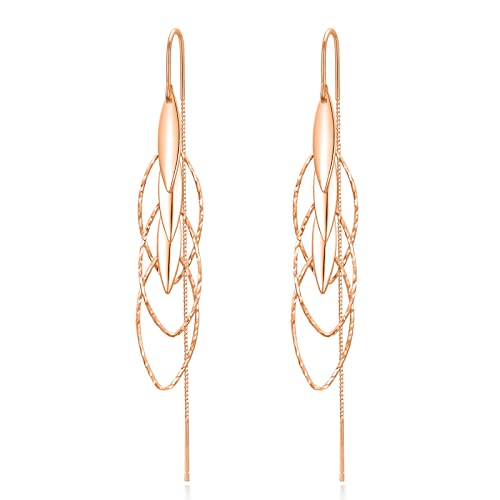 VONALA Threader Ohrringe für Frauen 925 Sterling Silber Rose Gold Leave Dangle Drop Ohrringe Put Through Ohrringe Geburtstag Geschenk für Teenager Mädchen Damen von VONALA