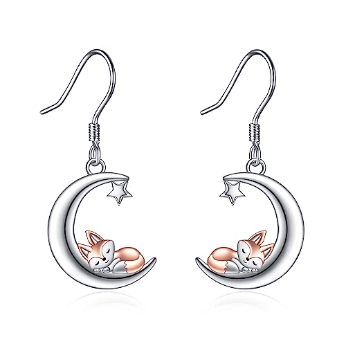 VONALA Fuchs Baumeln Ohrringe Damen 925 Sterling Silber Mond Tropfen Tier Ohrringe Hypoallergen Schmuck Weihnachten Geburtstag Geschenke für Frauen Teen Mädchen von VONALA