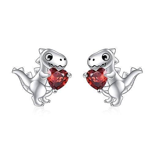 VONALA Tiere Ohrringe 925 Sterling Silber Hypoallergen Dinosaurier Ohrstecker mit Rot Kubischem Zirkoniumdioxid Schmuck Geburtstag Geschenke für Damen Frauen Mädchen Kinder (Rot Dinosaurier) von VONALA