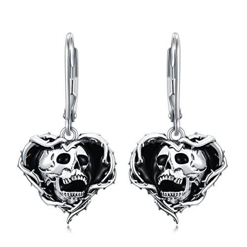 Totenkopf Ohrringe Sterling Silber Schädel Anhänger Hängende Baumeln Tropfen Ohrringe Gothic Punk Schmuck Halloween Geschenke für Damen Herren von VONALA