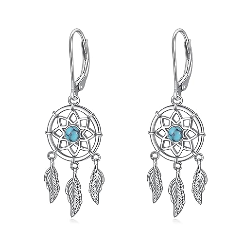 VONALA Traumfänger-Ohrringe für Frauen und Mädchen Sterlingsilber Feder-Ohrhänger Traumfänger-Ohrringe Boho-Traumfänger-Schmuck Geschenk für Frauen Teenager Mädchen von VONALA