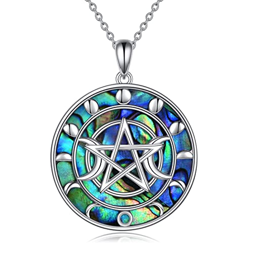 VONALA Triple Mond Halskette für Frauen Sterling Silber Runde Mondphase Anhänger Halskette in Abalone Shell, heidnische Wiccan Hexe Schmuck für Mutter Mädchen von VONALA