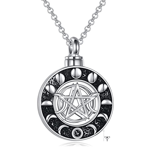 VONALA Triple Moon Urn Halskette für Asche Sterling Silber Runde Mondphase Urne Anhänger, Pagan Wiccan Hexe Memorial Asche Keepsake Kremation Schmuck für Frauen, 18" von VONALA