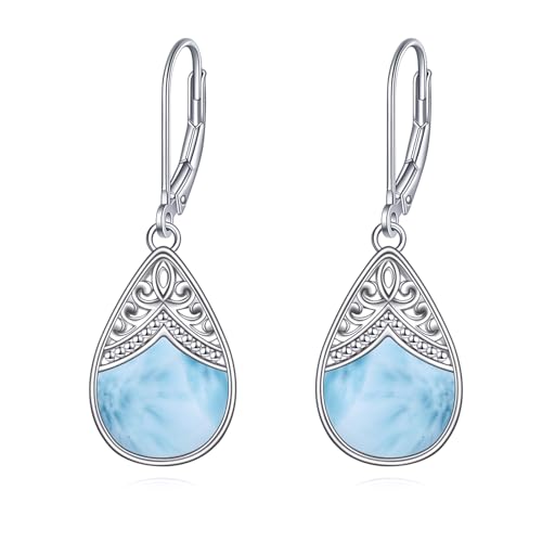 VONALA Tropfen-Ohrringe, Sterlingsilber, filigran, irische keltische Tropfen-Ohrringe, Schmuck, Geschenke für Damen und Mädchen (Larimar-Ohrringe) von VONALA