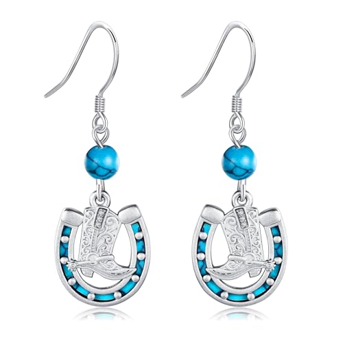 VONALA Türkis Cowgirl Stiefel Ohrringe Sterling Silber Western Cowboy Hufeisen Ohrringe Vintage Schmuck Geschenke für Damen Herren von VONALA