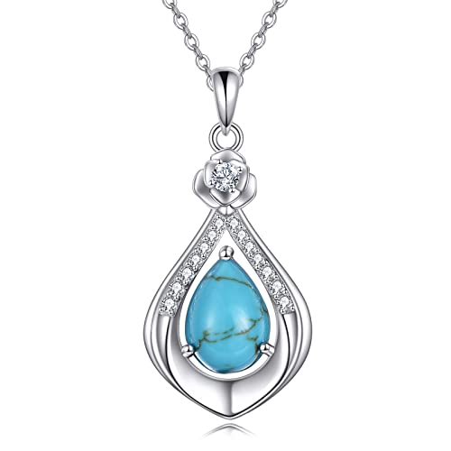 VONALA Türkis Halskette 925 Sterling Silber Rosen Blumen Anhänger Tropfen Türkis Kette Damen VONALA Türkis Halskette 925 Sterling Silber Rosen Blumen Anhänger Tropfen Türkis Kette Damen von VONALA