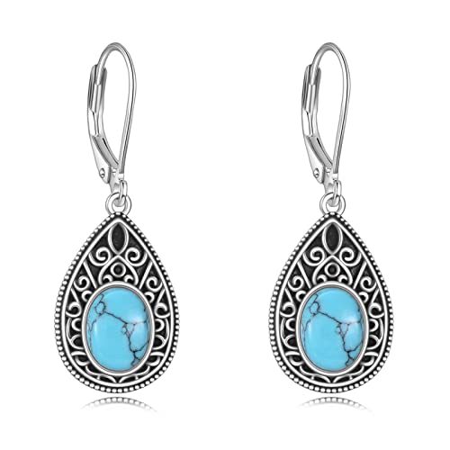 Türkis Ohrringe Sterling Silber Filigrane Anhänger Hängende Baumeln Tropfen Ohrringe Western Boho Schmuck Geschenke für Damen Mädchen von VONALA