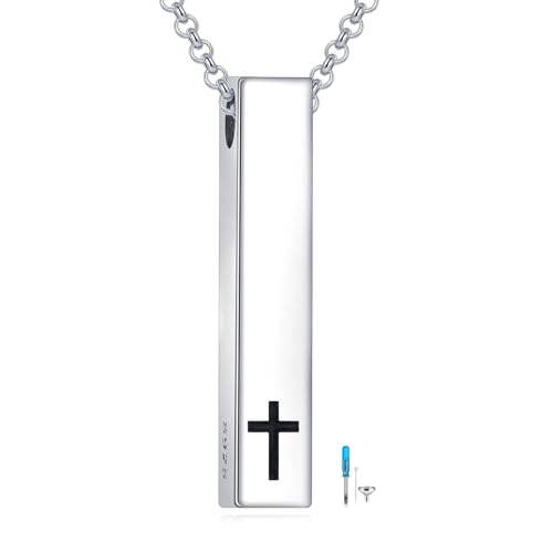 VONALA Urn Anhänger Halskette 925 Sterling Silber urnen Anhänger kette Cremation Schmuck für Herren Damen Unisex + Trichter füllen Kit + Kit mit Geschenkbox (Würfelbar-Kreuz) von VONALA