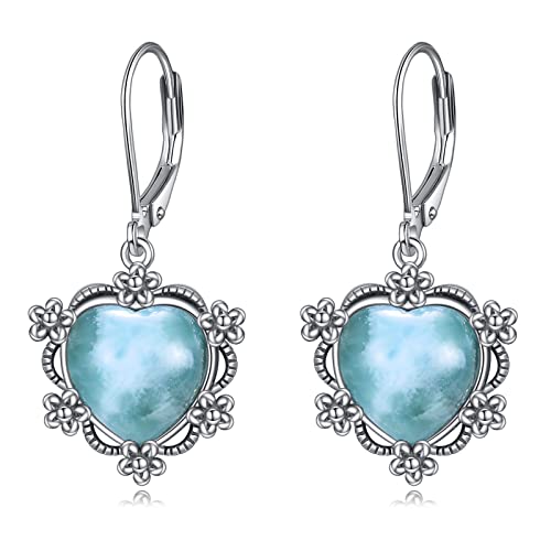 VONALA Vintage Hängend Ohrringe Sterling Silber, Blume Ohrringe mit Larimar Schmuck Geschenke für Damen und Mädchen von VONALA