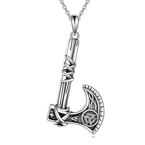 VONALA Wikinger Axt Halskette 925 Sterling Silber Streitaxt Anhänger Halskette Nordischer Runic Talisman Amulett Schmuck Geburtstag Geschenke für Männer Freund Unisex von VONALA
