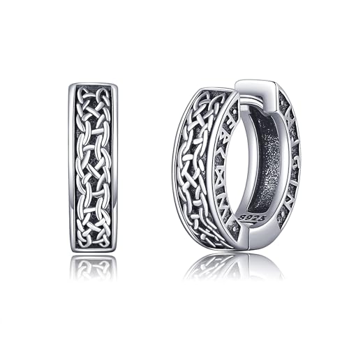 VONALA Wikinger Ohrringe Männer 925 Sterling Silber Schwarz Vintage Hoop Ohrringe für Männer Wikingerschmuck Geschenke für Frauen Mädchen Jungen von VONALA