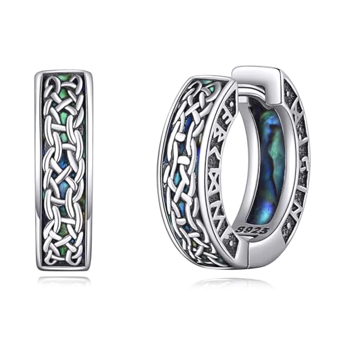 VONALA Wikingerschmuck Ohrringe Herren 925 Silber Schwarz Vintage Creolen mit Abalone-Einlage Wikinger Stil Ohrschmuck für Männer & Frauen von VONALA