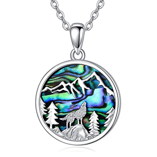 VONALA Wolf Halskette 925 Sterling Silber Heulender Wölfin Anhänger Abalone Muschel Kette Schmuck Geschenk für Damen Mädchen Männer von VONALA