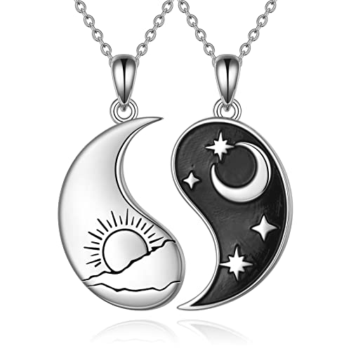 VONALA Yin-Yang Halskette für Damen und Herren Sterlingsilber Paare Freundschaftskette Sonne und Mond Halskette Schwarz und Weiß BFF-Halskette für 2 Paare Halskette Schmuck Geschenk von VONALA