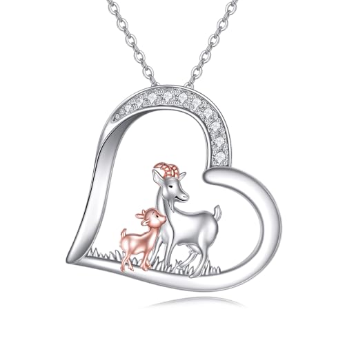 VONALA Ziegen-Halskette für Damen 925er Sterlingsilber Ziegen-Mama und Baby-Halskette Tier-Herz-Anhänger Ziegenschmuck Geschenk für Frauen Teenager Mädchen VONALA Ziegen-Halskette für Damen 925er Sterlingsilber Ziegen-Mama und Baby-Halskette Tier-Herz-Anhänger Ziegenschmuck Geschenk für Frauen Teenager Mädchen von VONALA