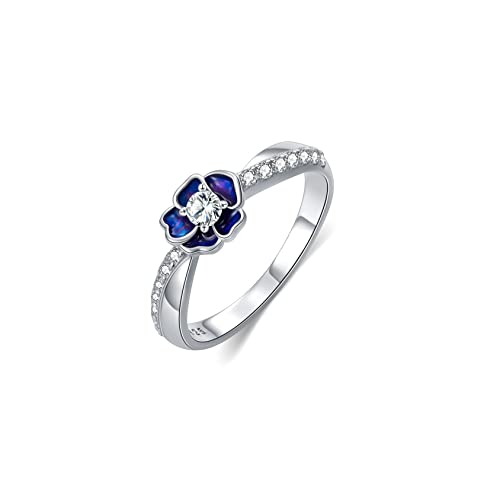 VONALA Zirkonia Verlobungsring Silber 925 Damen, Blaue Blume Ringe Promise Verlobung Ring für Frauen Damen von VONALA