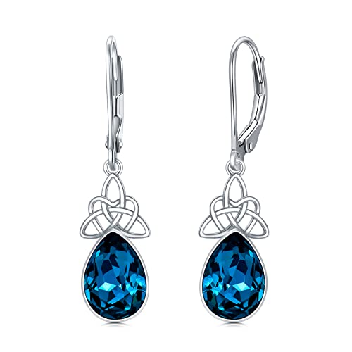 VONALA Saphir September Geburtsstein Keltische Ohrringe 925 Sterling Silber Keltischer Knoten Kristall Tropfen Hängend Ohrringe chmuck Geschenk für Damen Frauen Mutter von VONALA