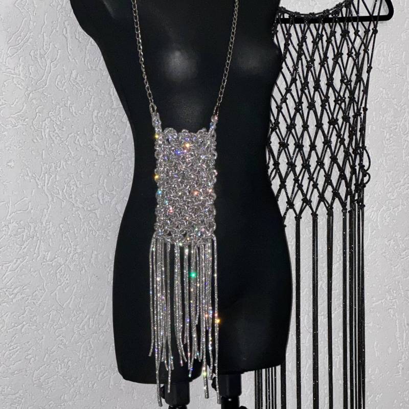 Handgemachte Silber Strass Fransen Tasche Crystal Rope Crossbody von VONAuaHandmade