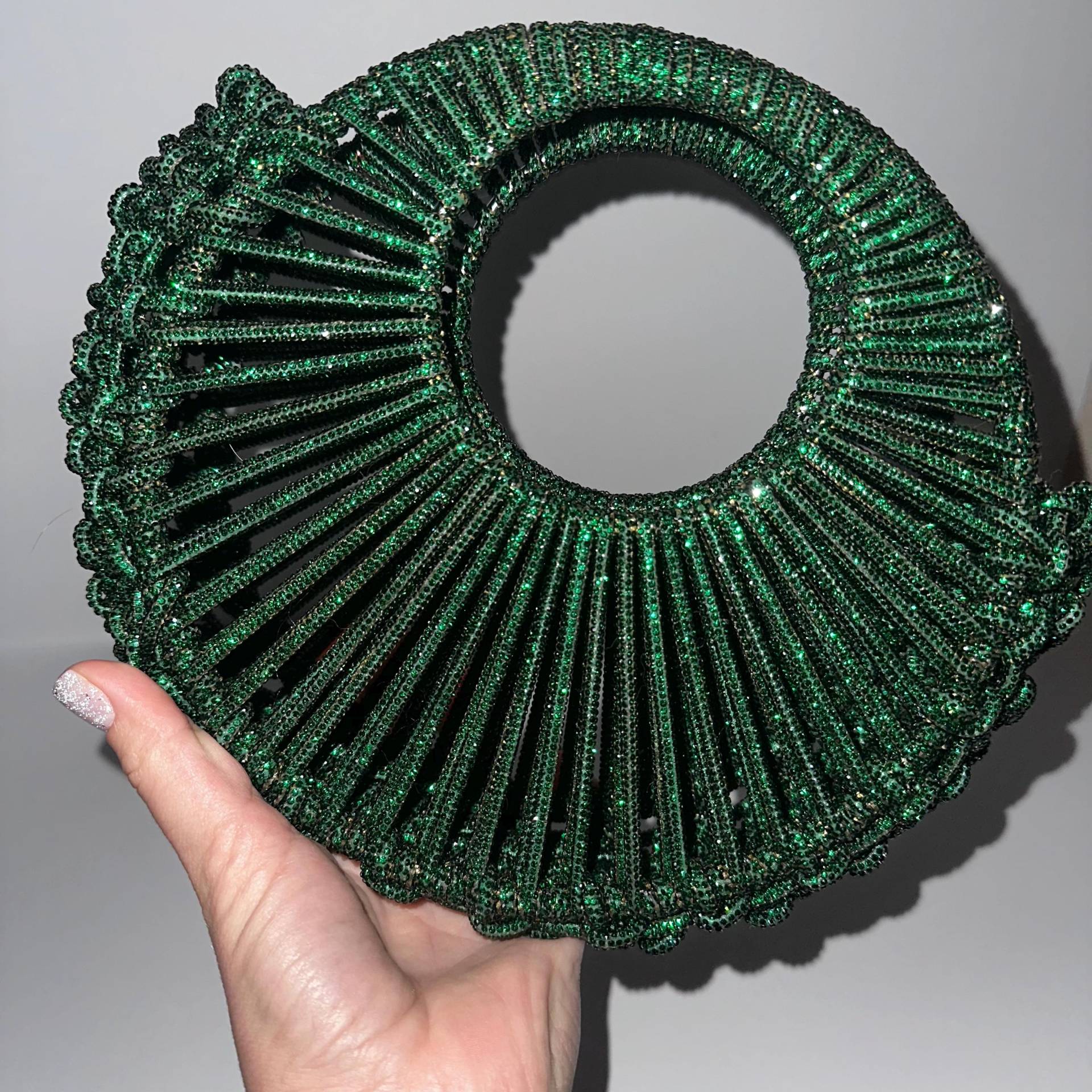 Handgemachte Smaragdgrün Strass Geldbörse Crystal Rope Circular Clutch von VONAuaHandmade