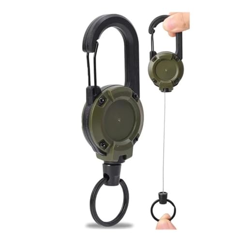 VONCYKI 2 x robuste, einziehbare Schlüsselanhänger-Clips mit Stahldraht, Diebstahlschutz, einfach zu ziehende Schnalle, elastisches Seil für Camping, grün, Einheitsgröße von VONCYKI