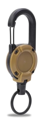 VONCYKI 2 x robuste, einziehbare Schlüsselanhänger-Clips mit Stahldraht, Diebstahlschutz, einfach zu ziehende Schnalle, elastisches Seil für Camping, khaki, Einheitsgröße von VONCYKI