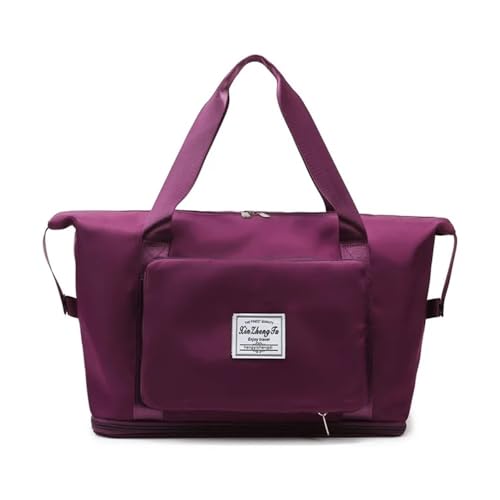 VONCYKI Faltbare große Kapazität Aufbewahrung Falttasche Reisetaschen Tote Handgepäck Handtasche wasserdichte Reisetasche Frauen Schultertaschen(Fuchsia) von VONCYKI