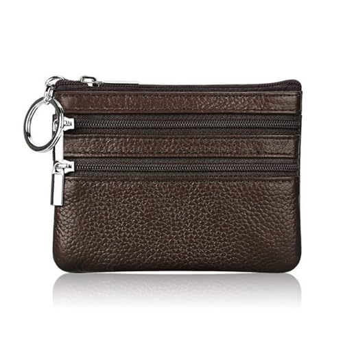 VONCYKI Modische Damen-Geldbörse aus Leder, Clutch, 1/2 Reißverschluss, kurz, klein, Münzgeldbörse, weich, Mini-Kartenhalter (2 Reißverschluss-Kaffee) von VONCYKI
