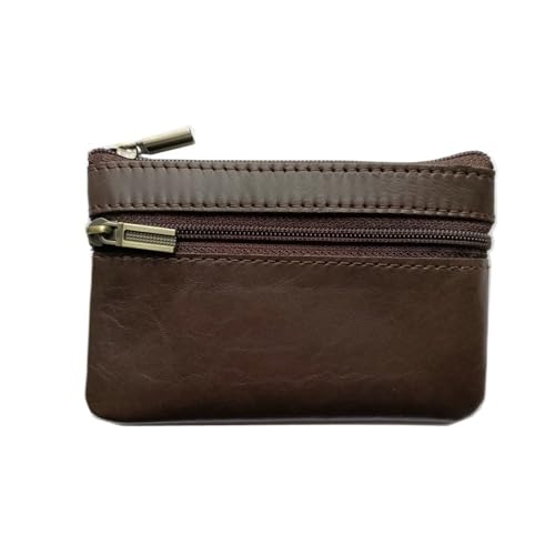 VONCYKI Vintage Crazy Horse Leder Herren Münzbörse Echtes Leder Reißverschluss Münzbörse Retro Schlüsselhalter Kleine Geldtasche (Kaffee-Münzgeldbeutel) von VONCYKI