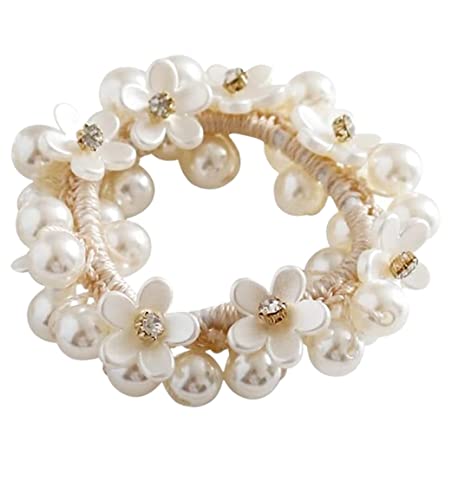 VONGAZ Haargummis Scrunchies Haarseil 3 Stücke Kleine Blume Kopf Seil Armband Haarring Geflochten Nachahmung Perlen Haar Mädchen Kopfschmuck Scrunchie Haarschmuck Haargummi von VONGAZ