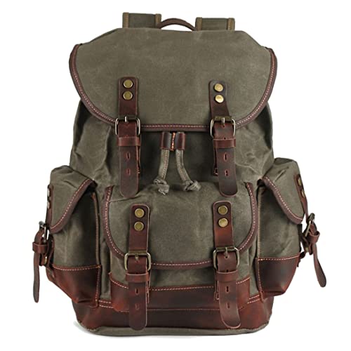 Vintage Canvas Rucksack Lederbesatz Laptop Rucksack Große Kapazität Reiserucksack Vintage Reiserucksack Herren Leder Rucksack Rucksack Canvas Laptop Rucksack von VONGLYHOO