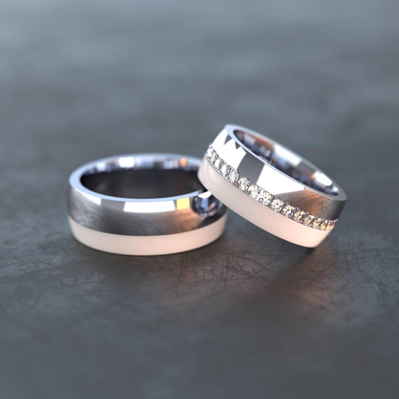 Partnerringe Weiß - Keramik/Edelstahl Trauringe Eheringe Freundschaftsringe C005 von VONJACOB