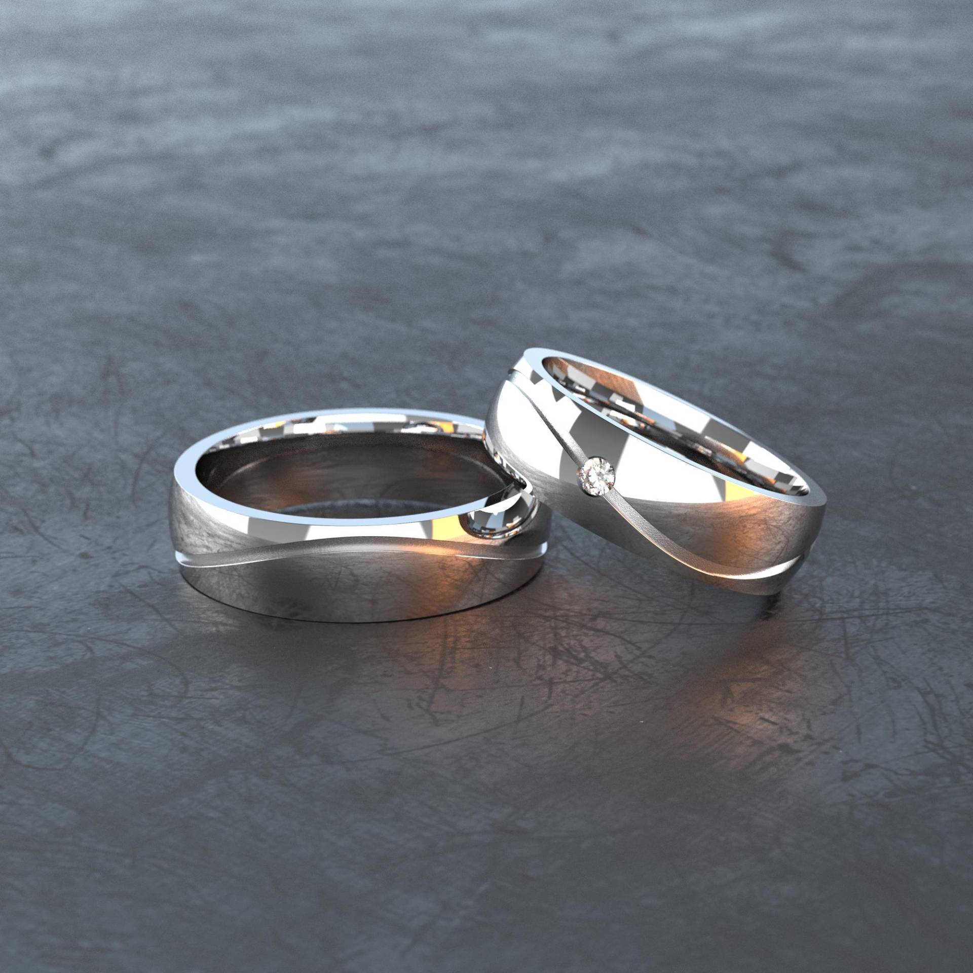 Polierter Edelstahlring Mit Zirkonia Und Wellenfuge - Ideal Als Ehering, Verlobungsring, Partner- Oder Freundschaftsring E006 von VONJACOB