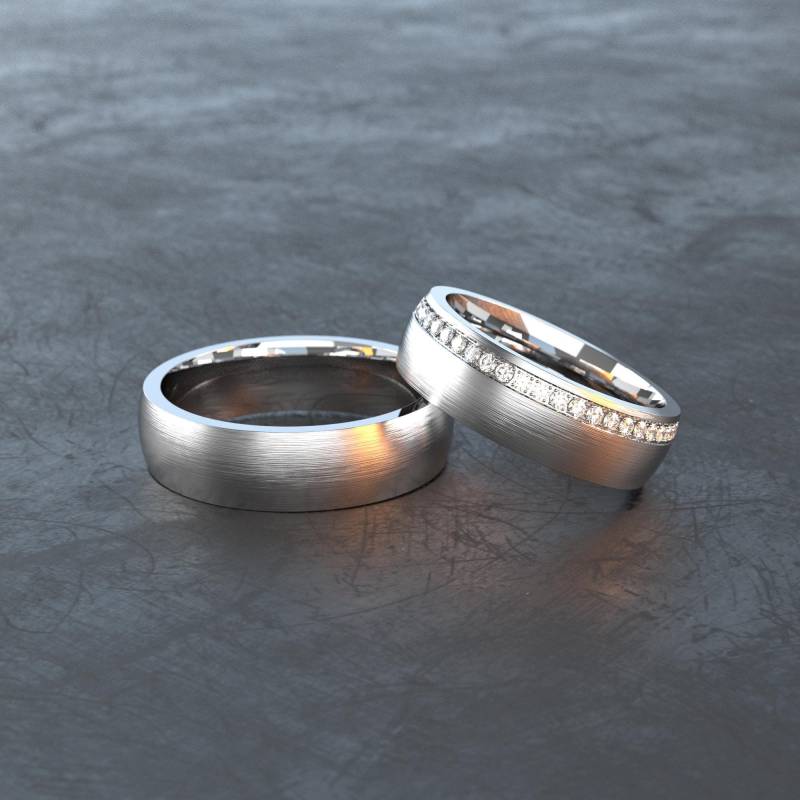 Ring Aus Edelstahl Ehering Mit Kanalfugen Und Vollkranz Zirkonia, Längs Mattiert - Ideal Als Freundschafts- Oder Partnerring E014 von VONJACOB