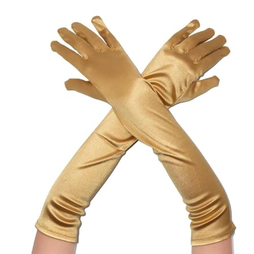 VONJUMA Goldene Damen Satin Classic Abendhandschuhe 1920Er Handschuhe Für Classic Opera Party Halloweenkarneval Kostüm von VONJUMA