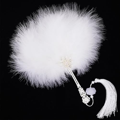VONJUMA 1 Stück Fächer Feder Damen Fächer Feder 1920S Vintage Style Handheld Feather Fan Retro Handfächer Damen Gatsby Kostüm Flapper Zubehör Feather Fan Für Karneval Party Kostüm Dekoration Weiss von VONJUMA
