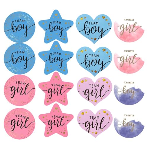 VONJUMA 144 Pcs Gender Reveal Sticker Team Boy Or Girl Team Boy Und Team Girl Labels Mit Goldfolie Für Reveal Partys Und Baby Showers 4 Stile von VONJUMA