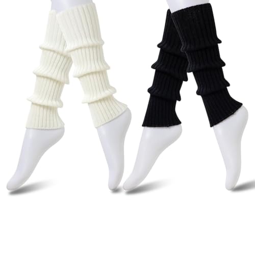VONJUMA 2 Paar Stulpen Damen Winter Leg Warmers Stulpen Oktoberfest Damen Stulpen Für Damen Beinwärmer Kinder Hohe Fußlose Kniestrümpfe Knöchelwärmer Weiss Schwarz von VONJUMA