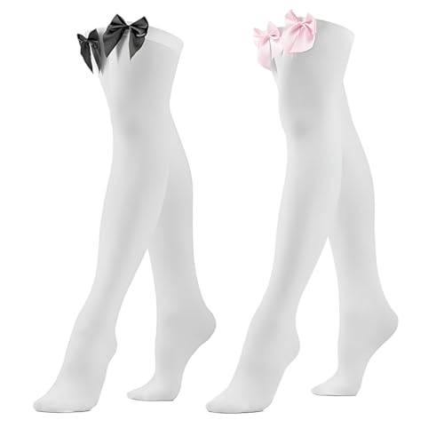 VONJUMA 2 Paare Overknees Strümpfe Mit Schleife Damen Knee High Socken Dehnbar Thigh High Socks Für Frauen Halloween Weihnachten Karneval Kostüm Accessoire Valentinstag Mottoparty von VONJUMA