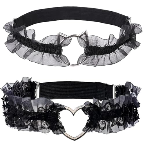VONJUMA 2 Stück Choker Schwarze Spitze Choker-Halskette Klassisch Einfarbig Choker Halskette Mit Herzen Und Katzen Gothic Schmuck Für Frauen Und Mädchen Für Karneval Schwarz von VONJUMA