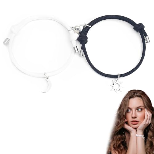 VONJUMA 2 Stück Couple Bracelet Set Weben Knit Armband Verstellbar Sonne Mond Handmade Armbänder Mode Paar Armband Set Hand Chain Geschenke Für Frauen Mädchen Schwarz Weiss von VONJUMA