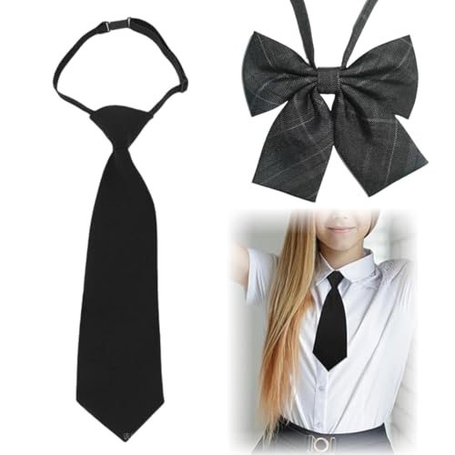 VONJUMA 2 Stück Krawatten Damen Verstellbare Krawatte Für Mädchen Lange Krawatte Jk-Uniform Krawatte Seidenlook Glänzend Vorgebunden Elastischer Gummizug von VONJUMA