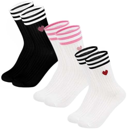 VONJUMA 3 Paare Socken Damen Damen Herz Tennis Socken Sport Socken Gemütlich Und Atmungsaktiv 35-39 Schwarz Weiss Rosa von VONJUMA