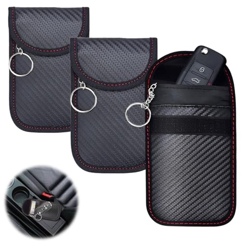 VONJUMA 3 Stück Keyless Go Schutz Autoschlüssel Leder Autoschlüssel Box Autoschlüssel Hülle Schlüsseltasche Zum Diebstahlschutz Rfid Blocker Kohlefaser Schlüsseletui Schwarz von VONJUMA