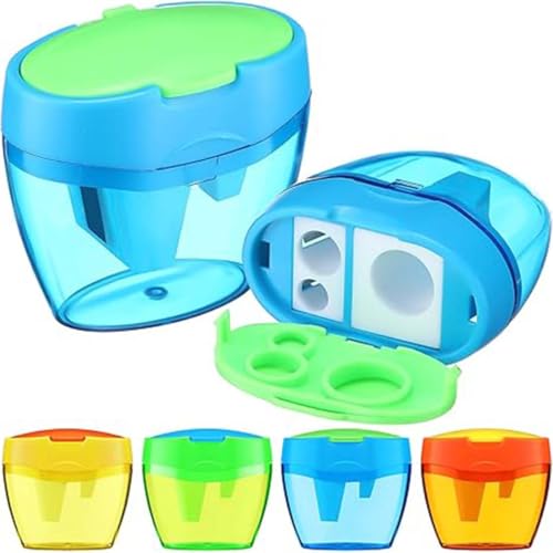 VONJUMA 4 Pcs Anspitzer Mit Behälter Anspitzer Bleistift 3-loch-Bleistiftspitzer Metall Bunt Manueller Bleistiftspitzer Spitzer Für Schule Büro Gelb Orange Blau Grün von VONJUMA