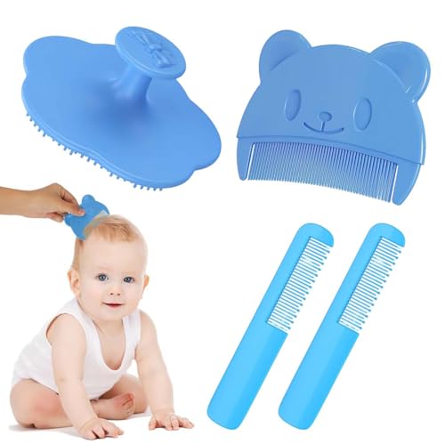 VONJUMA 4 Stück Baby Haarbürste Baby Badebürste Milchschorf Kamm Babybürste Gerader Babykamm Geeignet Für Neugeborene Um Die Kopfhaut Des Babys Zu Massieren Blau von VONJUMA