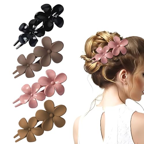 VONJUMA 4 Stück Pinces À Cheveux Blumen Haarklammer Groß Bunt Glitzernde Entenschnabel Form Haarnadel Elegant Haarspangen Damen Haarschmuck Für Frauen Mädchen 110×40×55Mm Schwarz Rosa Braun von VONJUMA