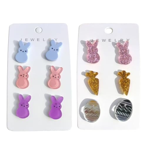 VONJUMA 6 Paare Ohrringe Kinder Mädchen Oster-Ohrringe Hypoallergen Ohrstecker Damen Mädchen Tiny Ohrringe Set Hase Und Karotte Ohrringe Mädchen Für Ostern Und Feste von VONJUMA