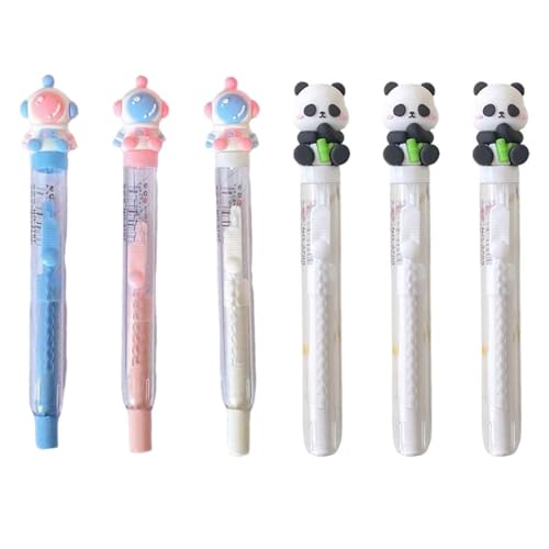 VONJUMA 6 Pcs Push And Pull Mini Radiergummis Für Kindergeburtstag Mitgebsel Füllung Einziehbarer Radiergummis Mitgebsel Kindergeburtstag Panda und Astronaut Muster Mehrfarbig von VONJUMA